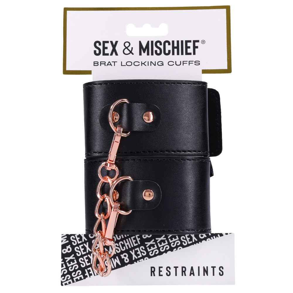 Sex & Mischief Brat Locking Cuffs - Black/Rose Gold Hand Cuffs-SS09849