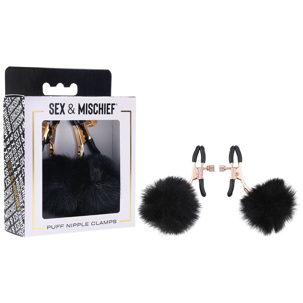 Sex & Mischief Puff Nipple Clamps - Black/Gold Nipple Clamps - Set of 2-SS09855