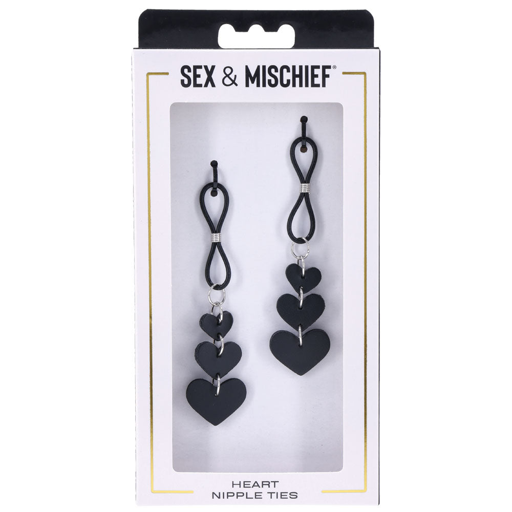 Sex & Mischief Heart Nipple Ties - Black Nipple Restraints - Set of 2-SS09857