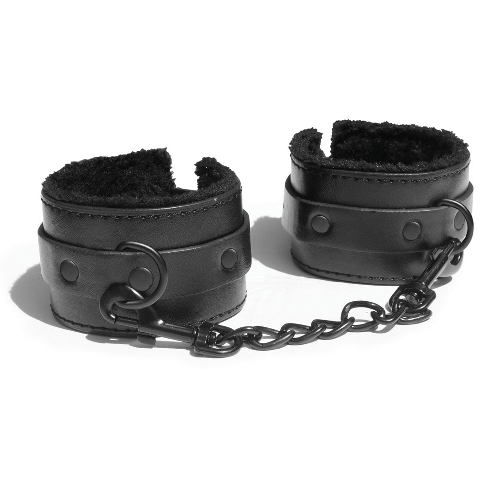 Sex & Mischief Shadow Fur Handcuffs - Black Comfortable Restraints-SS09912