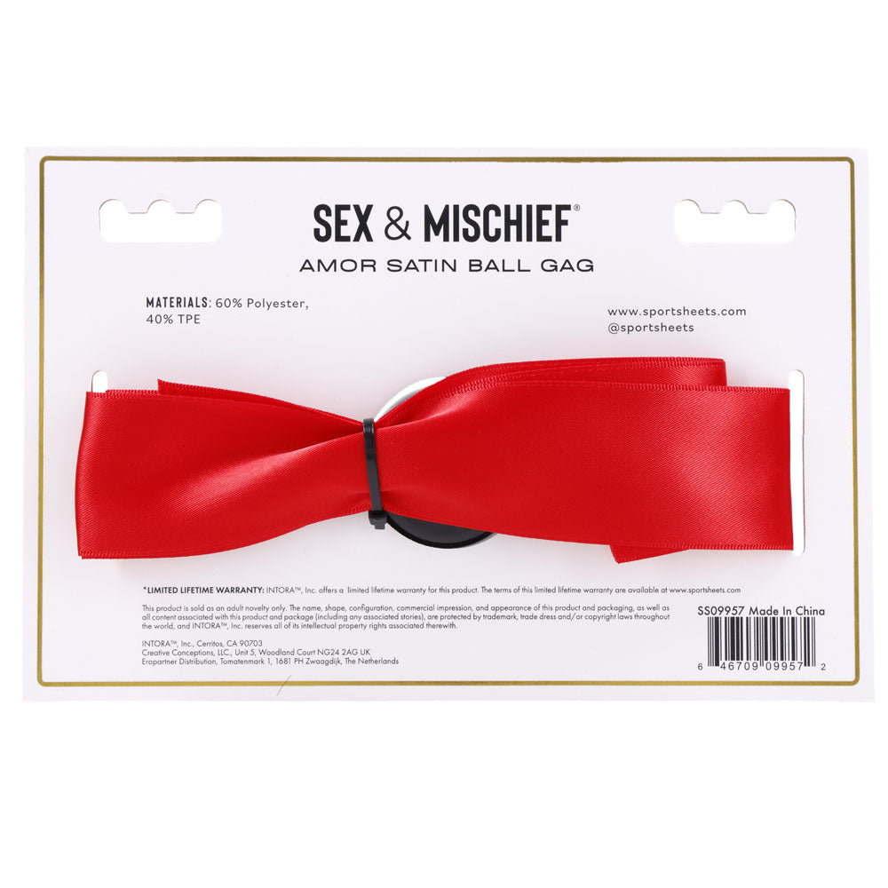 Sex & Mischief Amor Satin Ball Gag - Red/Black Mouth Restraint-SS09957