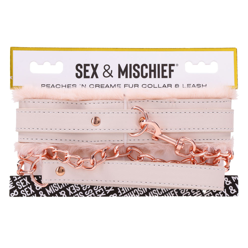 Sex & Mischief Peaches n CreaMe Fur Collar & Leash - Peach Restraint-SS09962