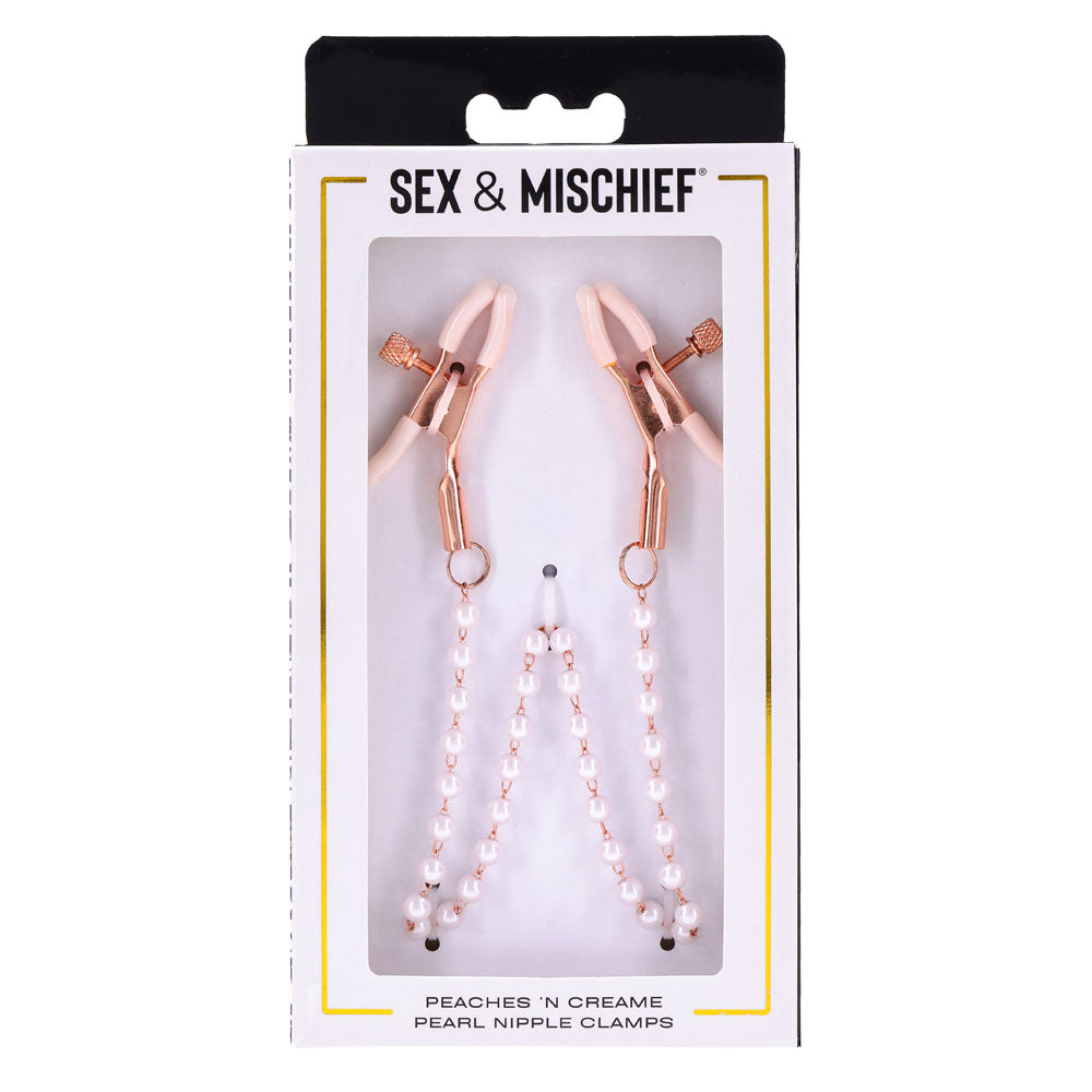 Sex & Mischief Peaches n CreaMe Pearl Nipple Clamps - Peach Nipple Restraints-SS09964