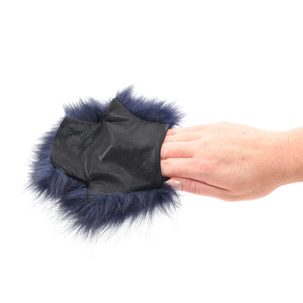 Sex & Mischief Cougar Spiked Sensory Glove - Navy Blue Furry Glove with Metal Spikes-SS09970