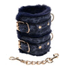 Sex & Mischief Cougar Fur Handcuffs - Navy Blue/Gold Furry Restraints