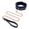 Sex & Mischief Cougar Fur Collar & Leash - Navy Blue/Gold Furry Restraint-SS09972