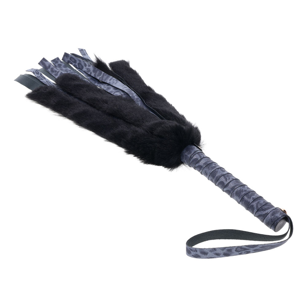 Sex & Mischief Cougar Faux Fur Flogger - Navy Blue/Black Furry Flogger Whip