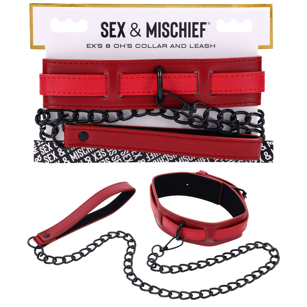 S&M Exs & Ohs Collar and Leash - Red Neck Restraint-SS09982