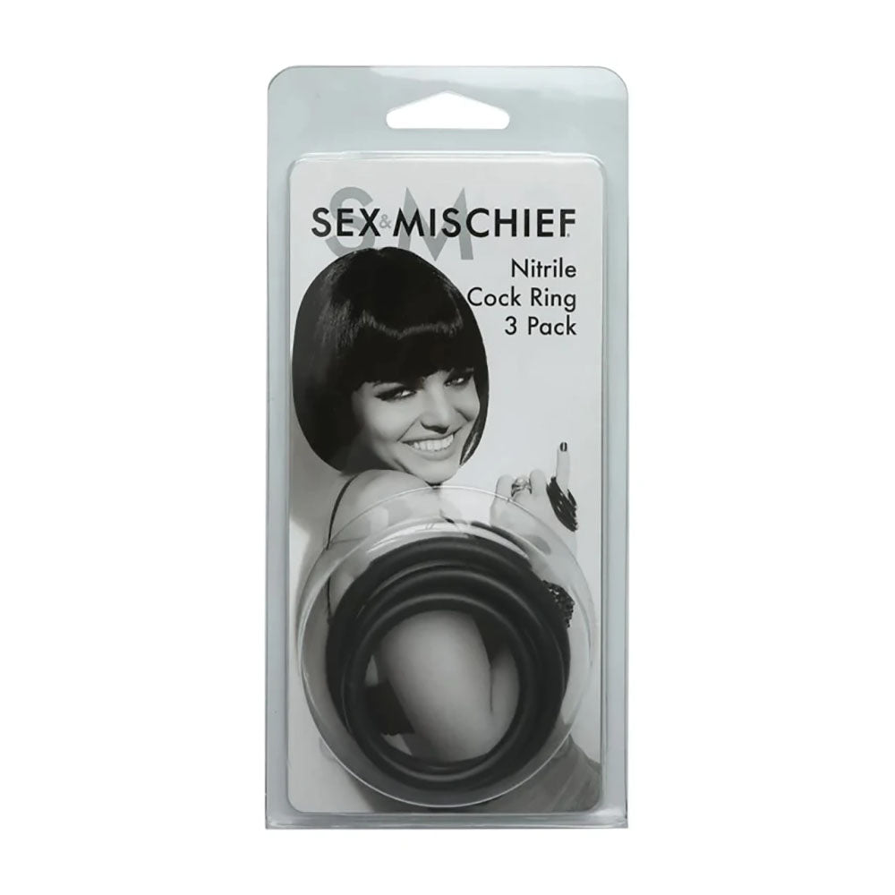 Sex & Mischief Nitrile Cock Ring 3 Pack - Black Cock Rings - Set of 3 Sizes-SS10034