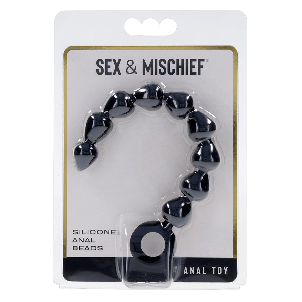 Sex & Mischief Silicone Anal Beads - Black - Black 22.9 cm Anal Beads-SS10074