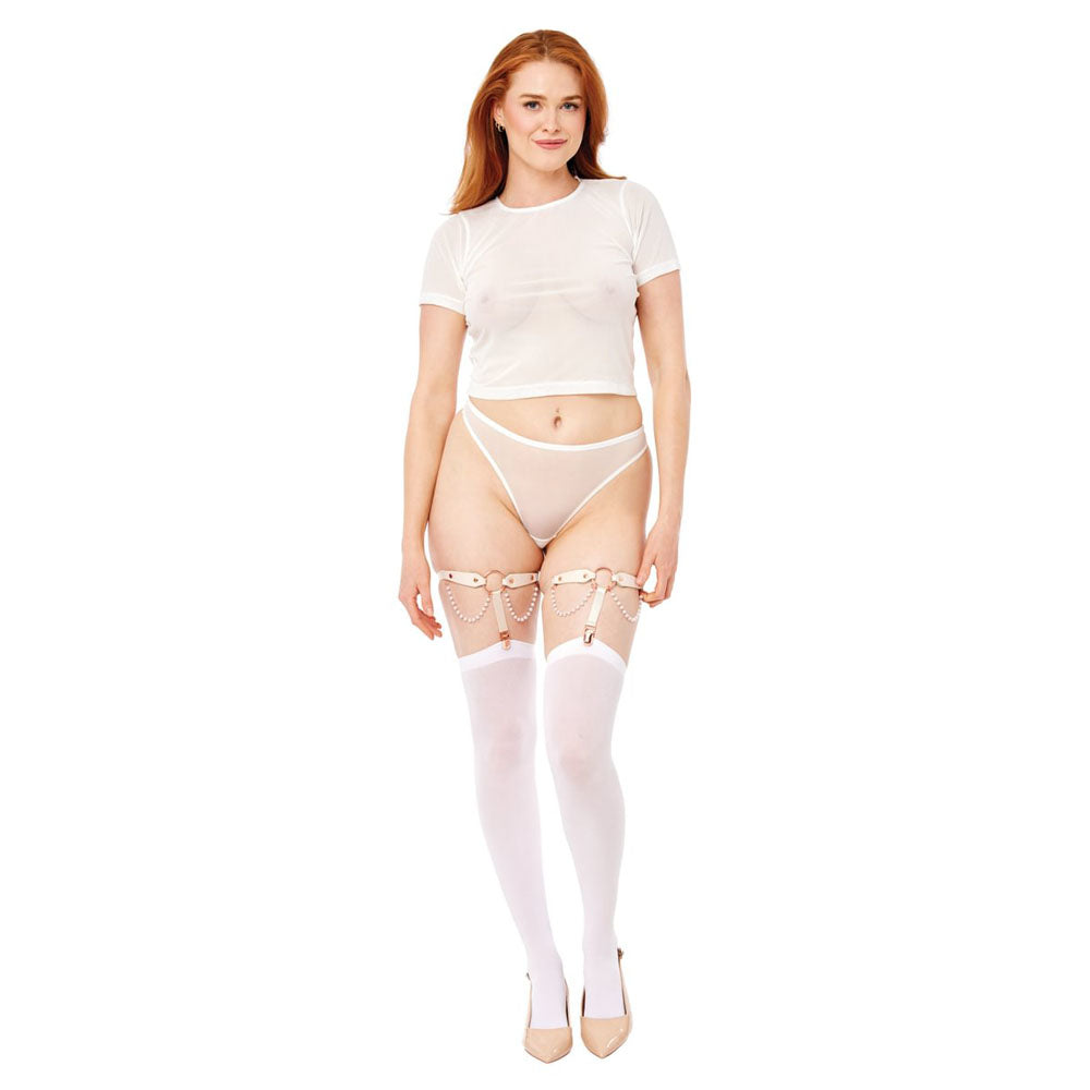 Sex & Mischief Peaches n CreaMe Pearl Garters - Peach / Rose Gold Garters with Pearls - Set of 2-SS10213