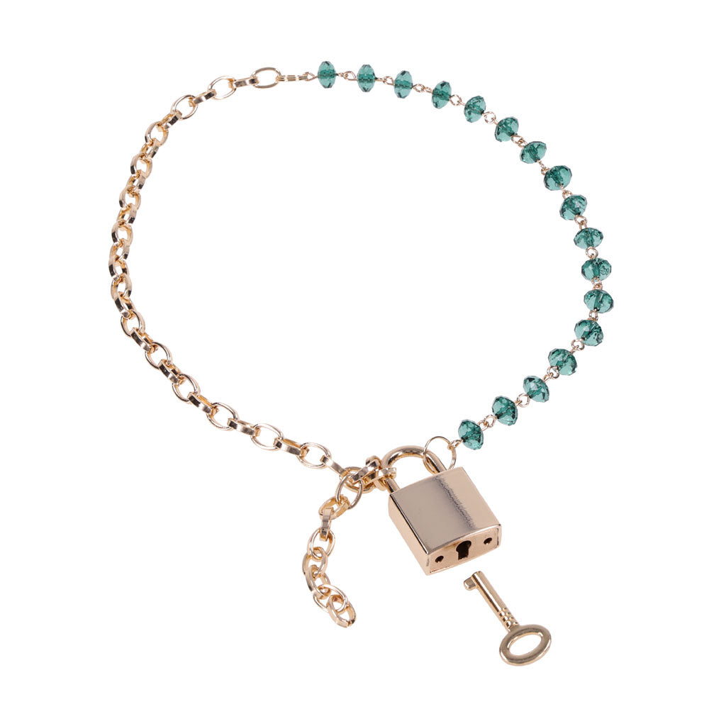 Sex & Mischief Indica Crystal Day Collar - Gold/Emerald Lockable Collar - SS10222