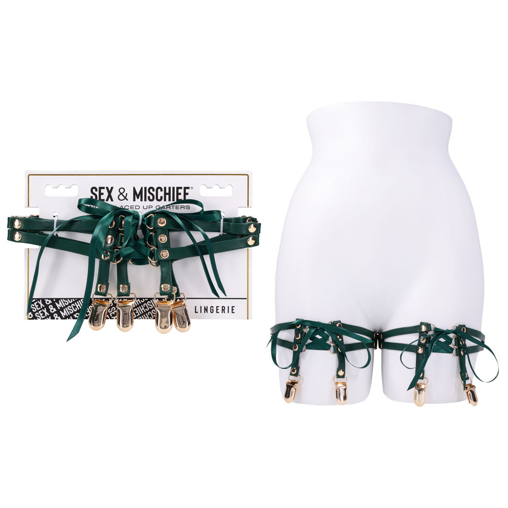 Sex & Mischief Indica Laced Up Garters - Green/Gold Garters - Set of 2 - SS10224