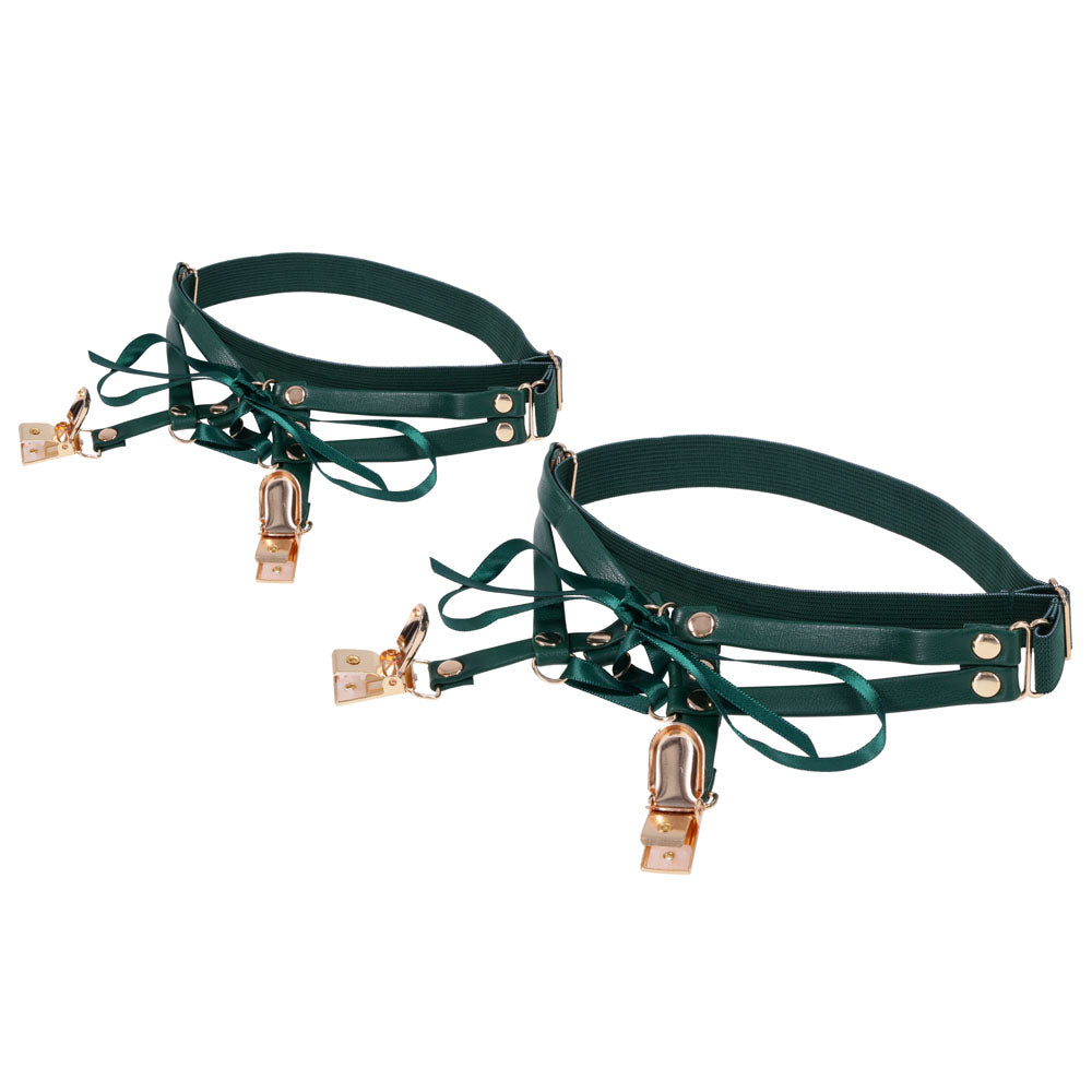 Sex & Mischief Indica Laced Up Garters - Green/Gold Garters - Set of 2 - SS10224