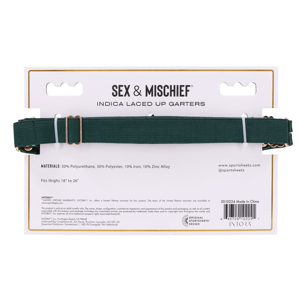 Sex & Mischief Indica Laced Up Garters - Green/Gold Garters - Set of 2 - SS10224