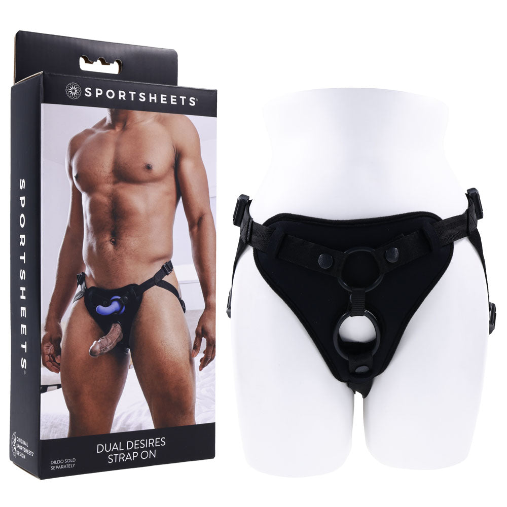 SPORTSHEETS Dual Desires Strap On - Black Adjustable Strap-On Harness (No Probe Included)-SS31003