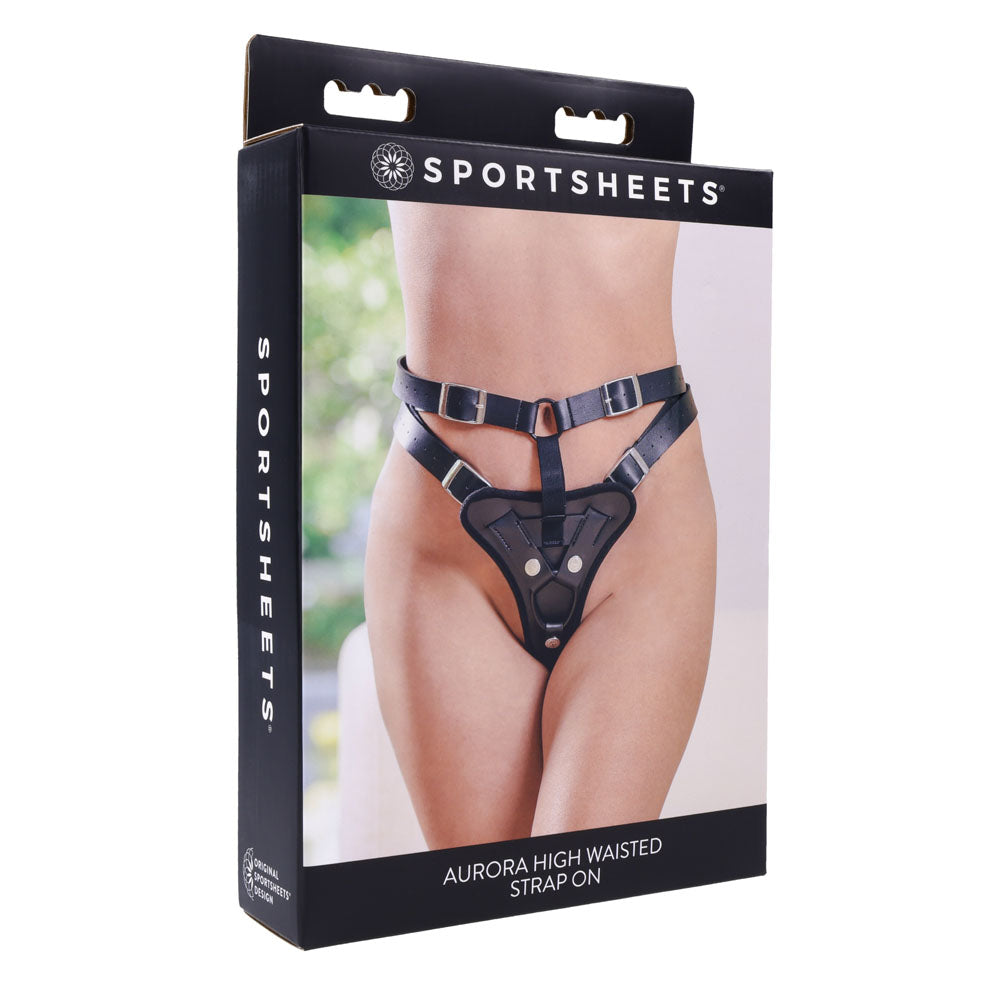 SPORTSHEETS Aurora High Waisted Strap On - Black Adjustable Strap-On Harness (No Probe Included)-SS31005