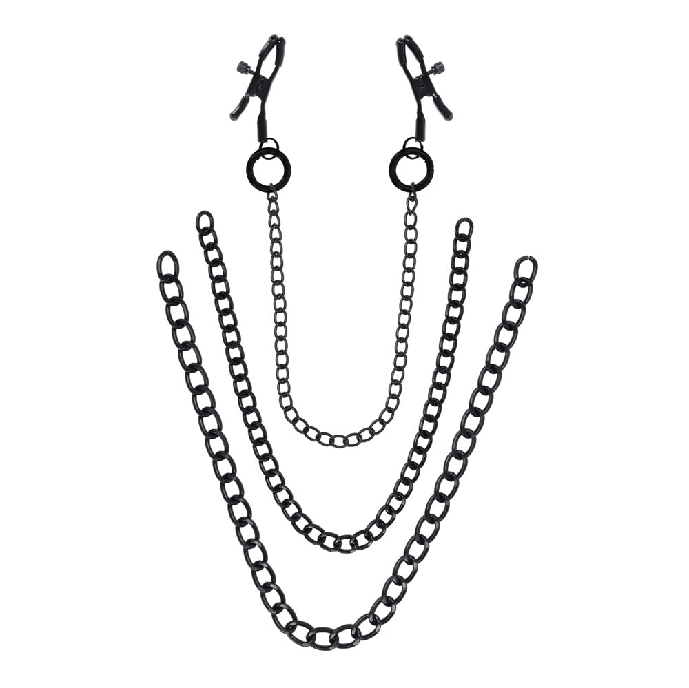 SPORTSHEETS Signature Midnight Muse exCHAINgeable Nipple Jewelry - Black Nipple Clamps with Chain - SS68108