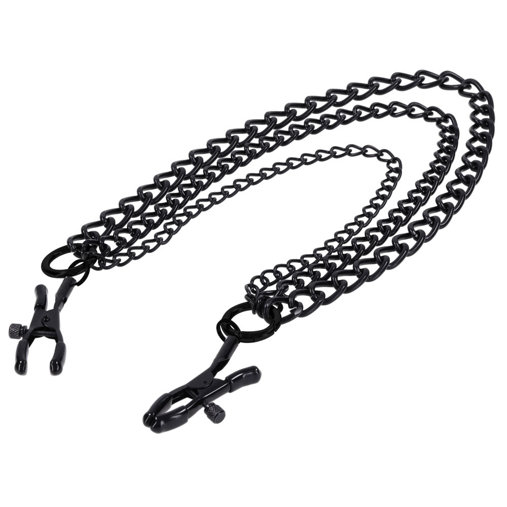 SPORTSHEETS Signature Midnight Muse exCHAINgeable Nipple Jewelry - Black Nipple Clamps with Chain - SS68108