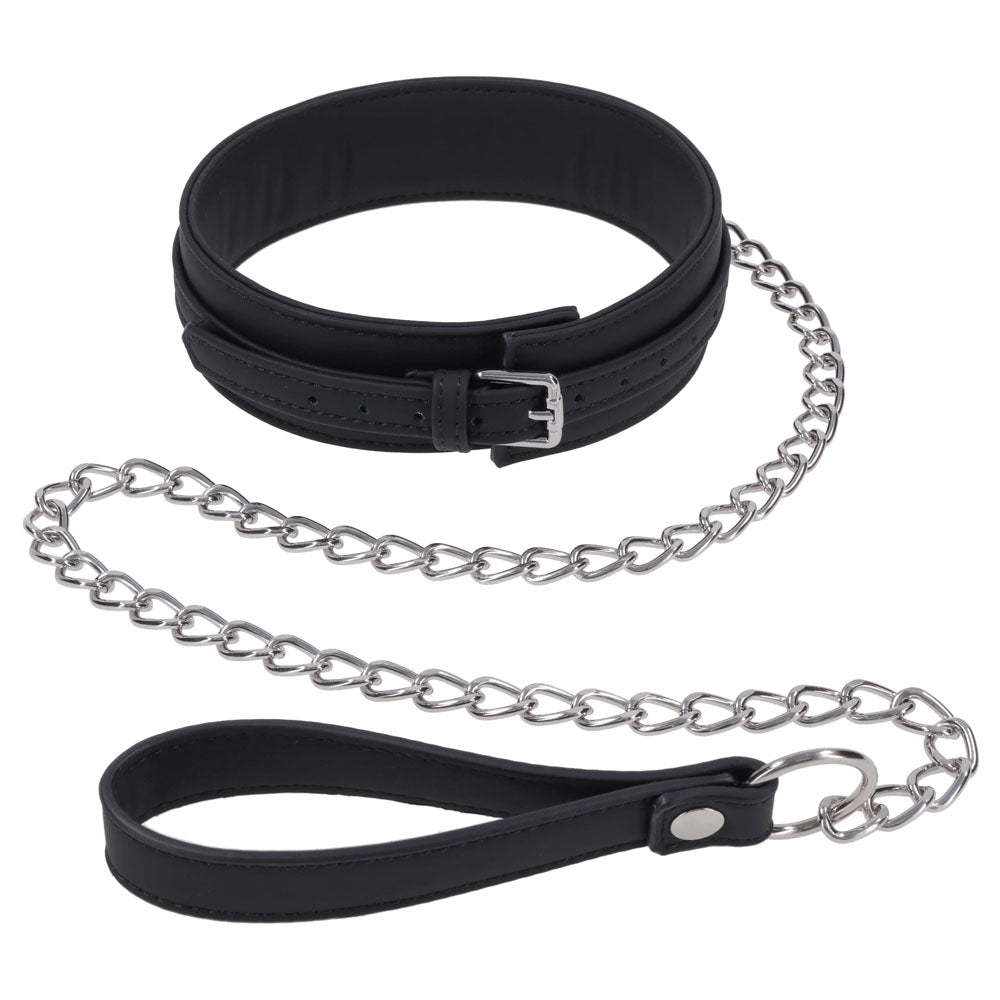 SPORTSHEETS Signature Midnight Muse Collar & Leash - Black Adjustable Restraint - SS68120