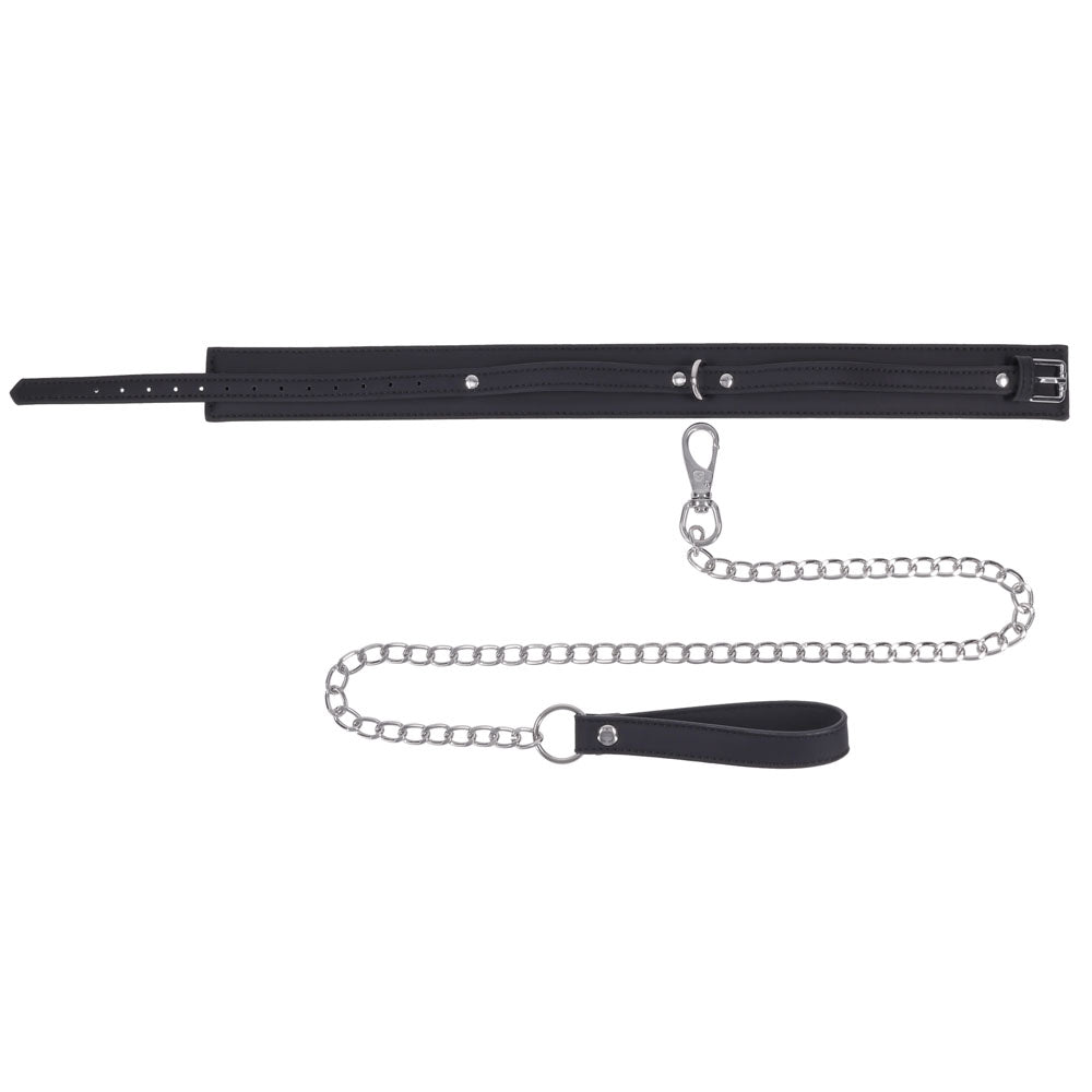 SPORTSHEETS Signature Midnight Muse Collar & Leash - Black Adjustable Restraint - SS68120