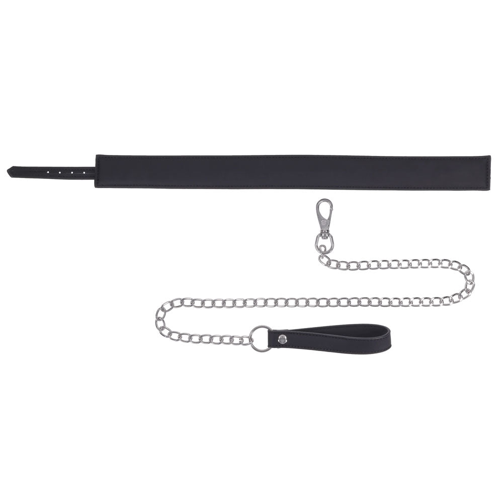 SPORTSHEETS Signature Midnight Muse Collar & Leash - Black Adjustable Restraint - SS68120