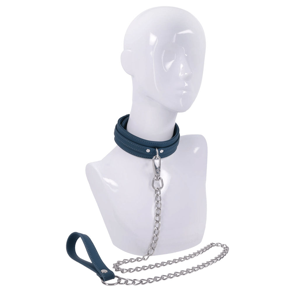 SPORTSHEETS Signature Twilight Tease Collar & Leash - Blue Adjustable Restraint - SS68121
