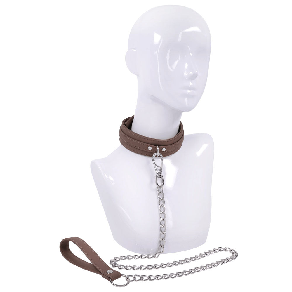 SPORTSHEETS Signature Dawn Dream Collar & Leash - Tan Adjustable Restraint - SS68122