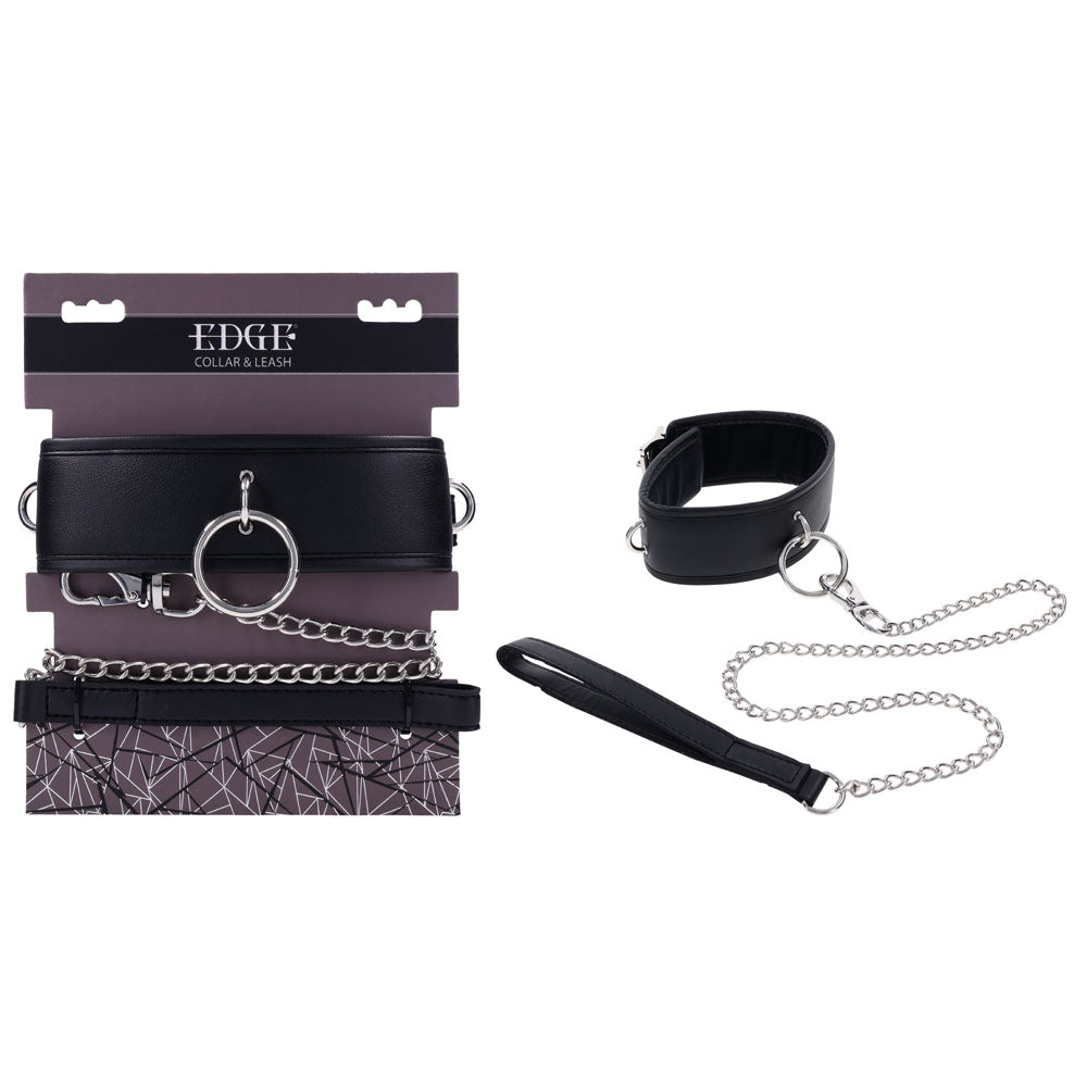 EDGE Collar & Leash - Black Neck Restraint with Heavy Duty Metal Leash-SS98046