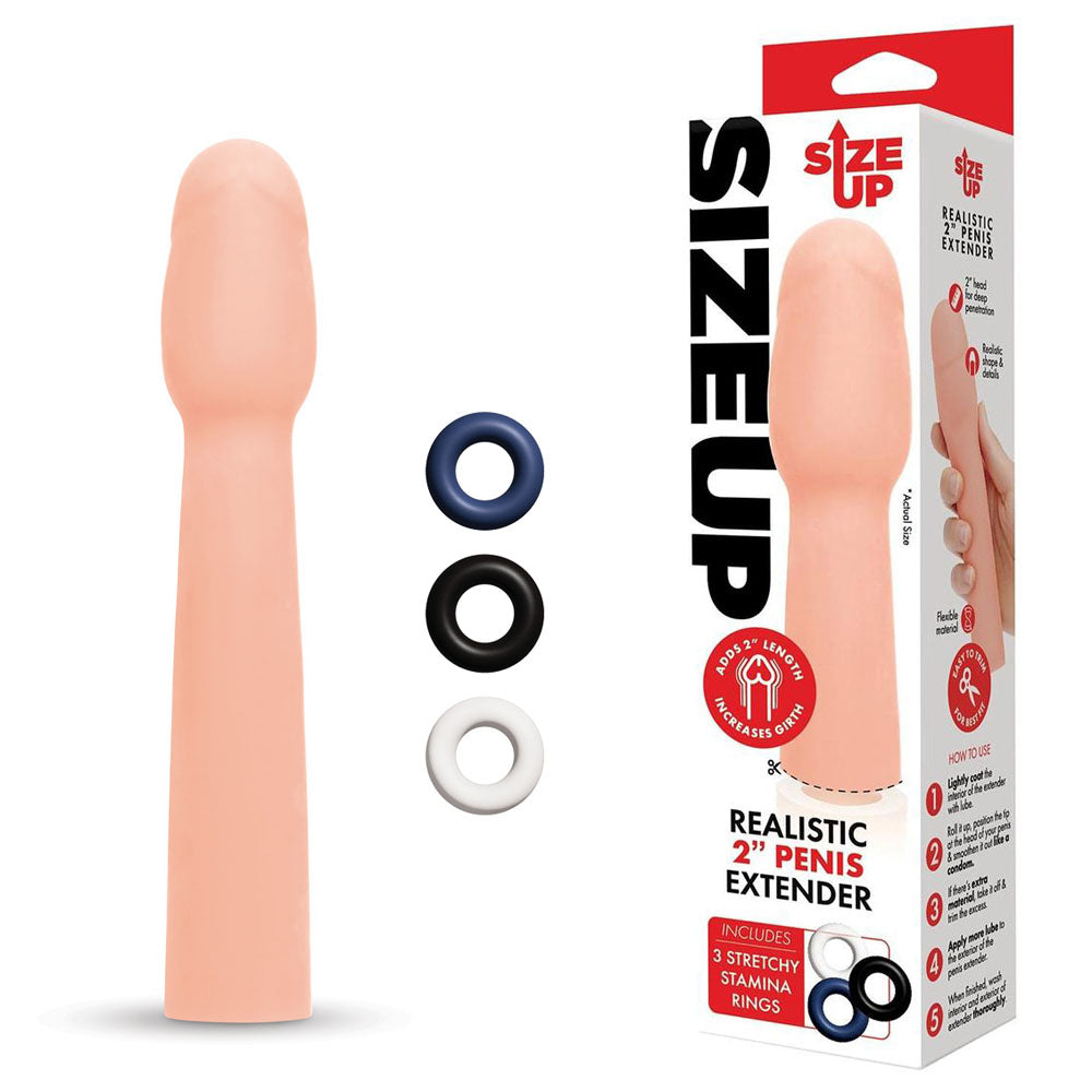 Size Up Realistic 2 Inch Penis Extender - Flesh 5 cm (2) Penis Extension Sleeve-SU403