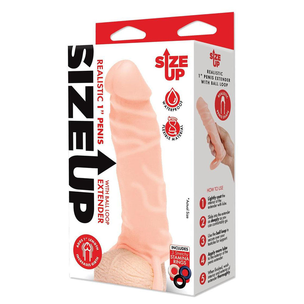 Size Up Realistic 1 Inch Penis Extender - Flesh - Flesh 2.5 cm (1) Penis Extension Sleeve-SU411