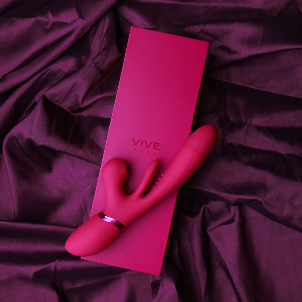 VIVE Ena - Pink - Pink 25 cm USB Rechargeable Thrusting Vibrator with Air Wave Stimulator-VIVE051PNK