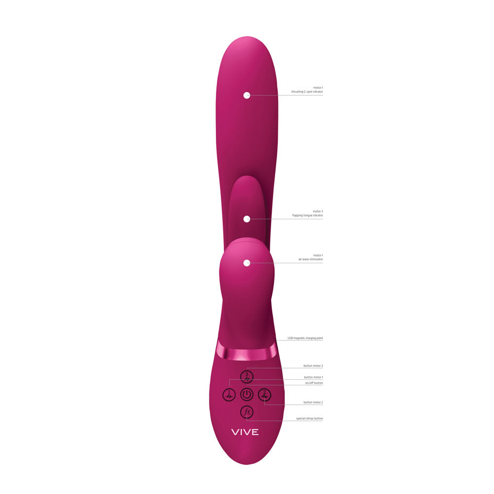 VIVE Ena - Pink - Pink 25 cm USB Rechargeable Thrusting Vibrator with Air Wave Stimulator-VIVE051PNK