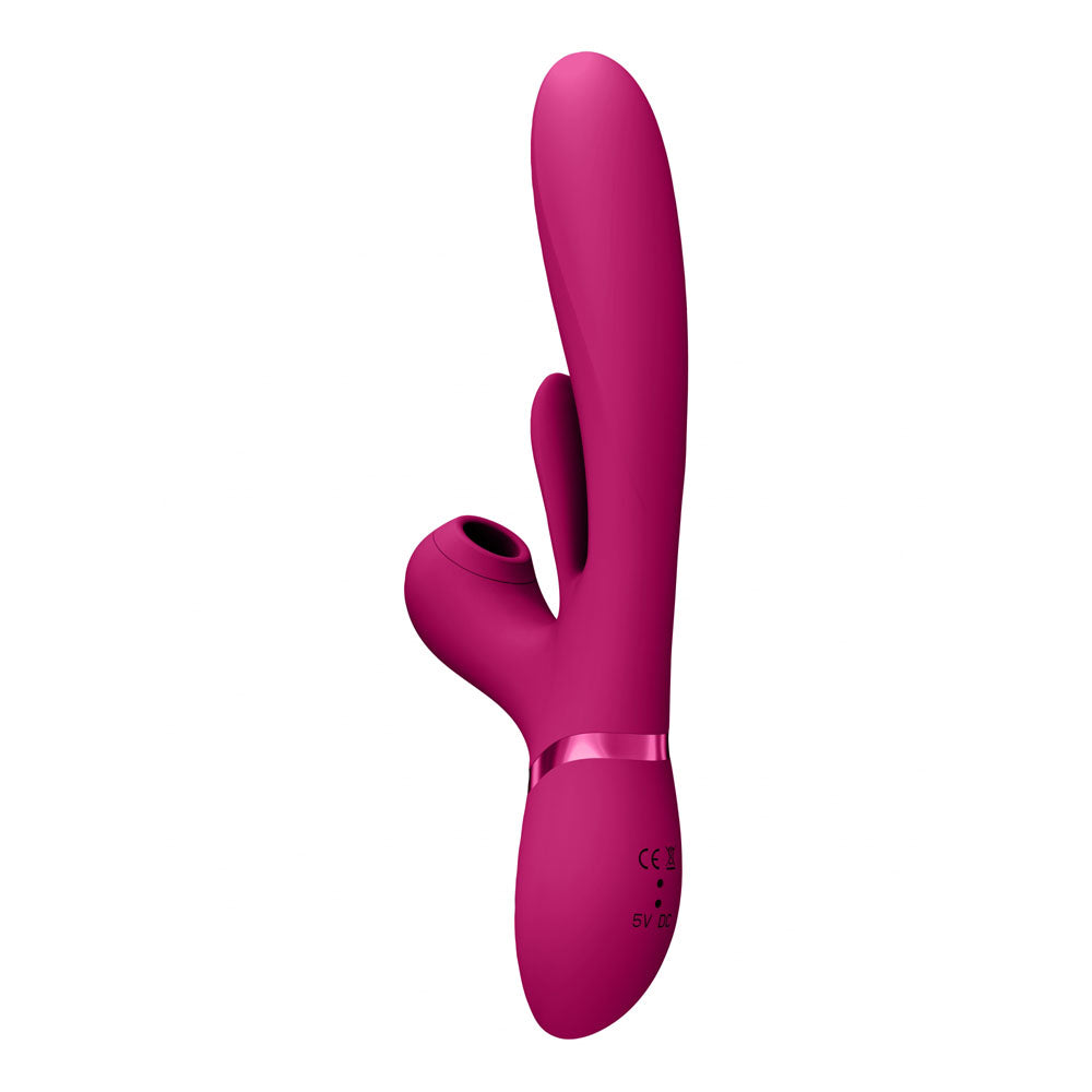 VIVE Ena - Pink - Pink 25 cm USB Rechargeable Thrusting Vibrator with Air Wave Stimulator-VIVE051PNK