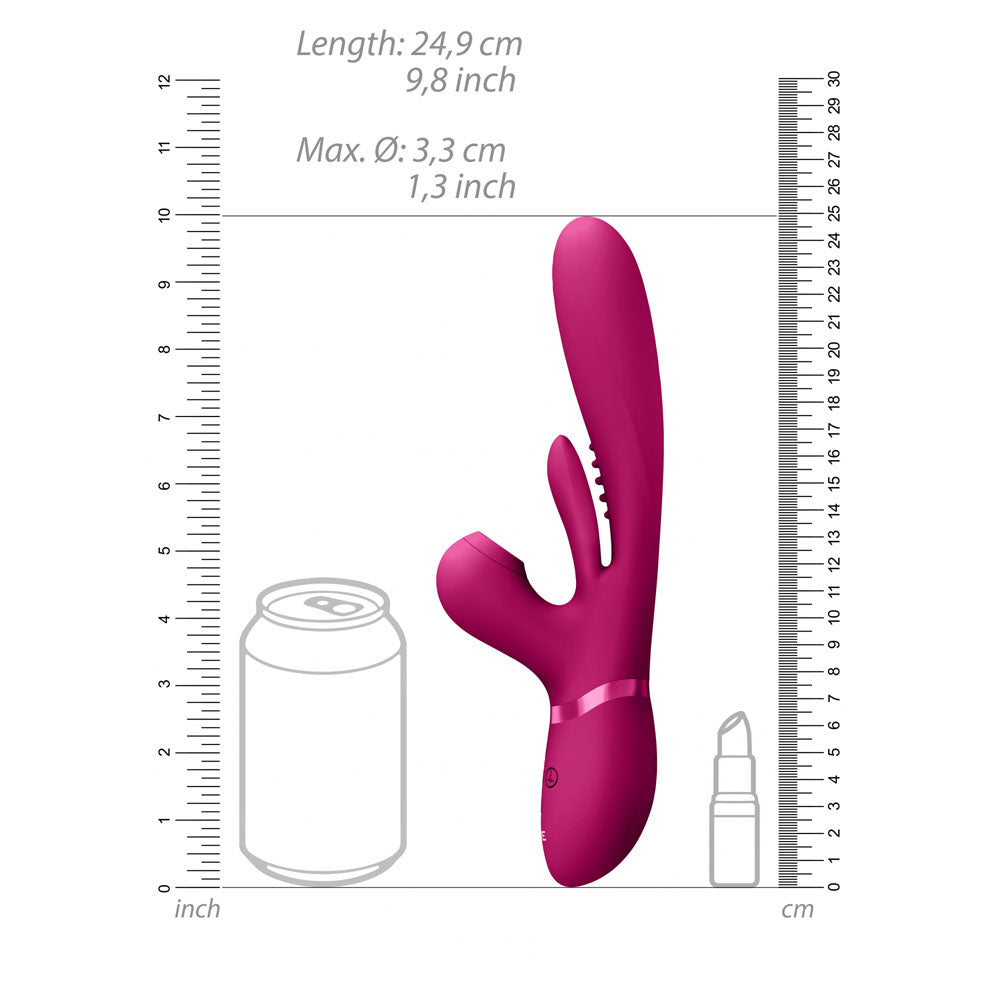 VIVE Ena - Pink - Pink 25 cm USB Rechargeable Thrusting Vibrator with Air Wave Stimulator-VIVE051PNK