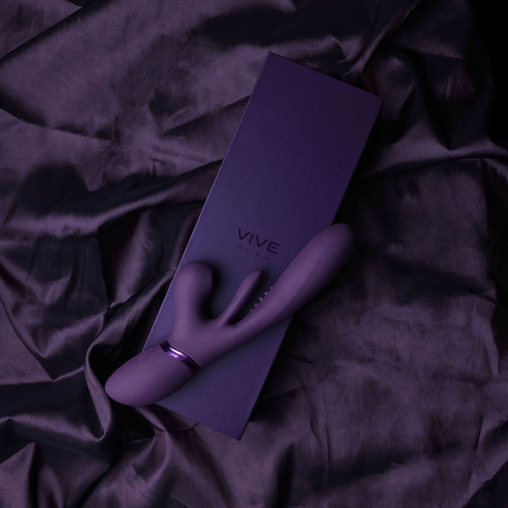 VIVE Ena - Purple - Purple 25 cm USB Rechargeable Thrusting Vibrator with Air Wave Stimulator-VIVE051PUR