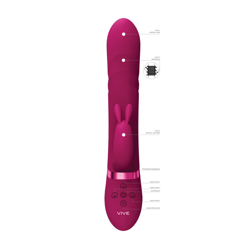 VIVE Nari - Pink - Pink 24.1 cm USB Rechargeable Rabbit Vibrator-VIVE053PNK