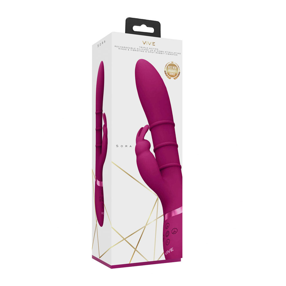 VIVE Sora - Pink - Pink 24.2 cm USB Rechargeable Rabbit Vibrator-VIVE054PNK