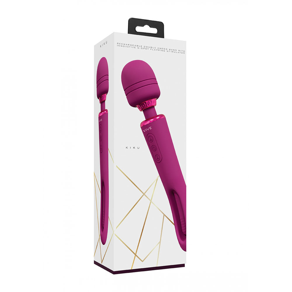 VIVE Kiku - Pink - Pink 25.2 cm USB Rechargeable Dual End Massage Wand with Flapping Tip-VIVE056PNK