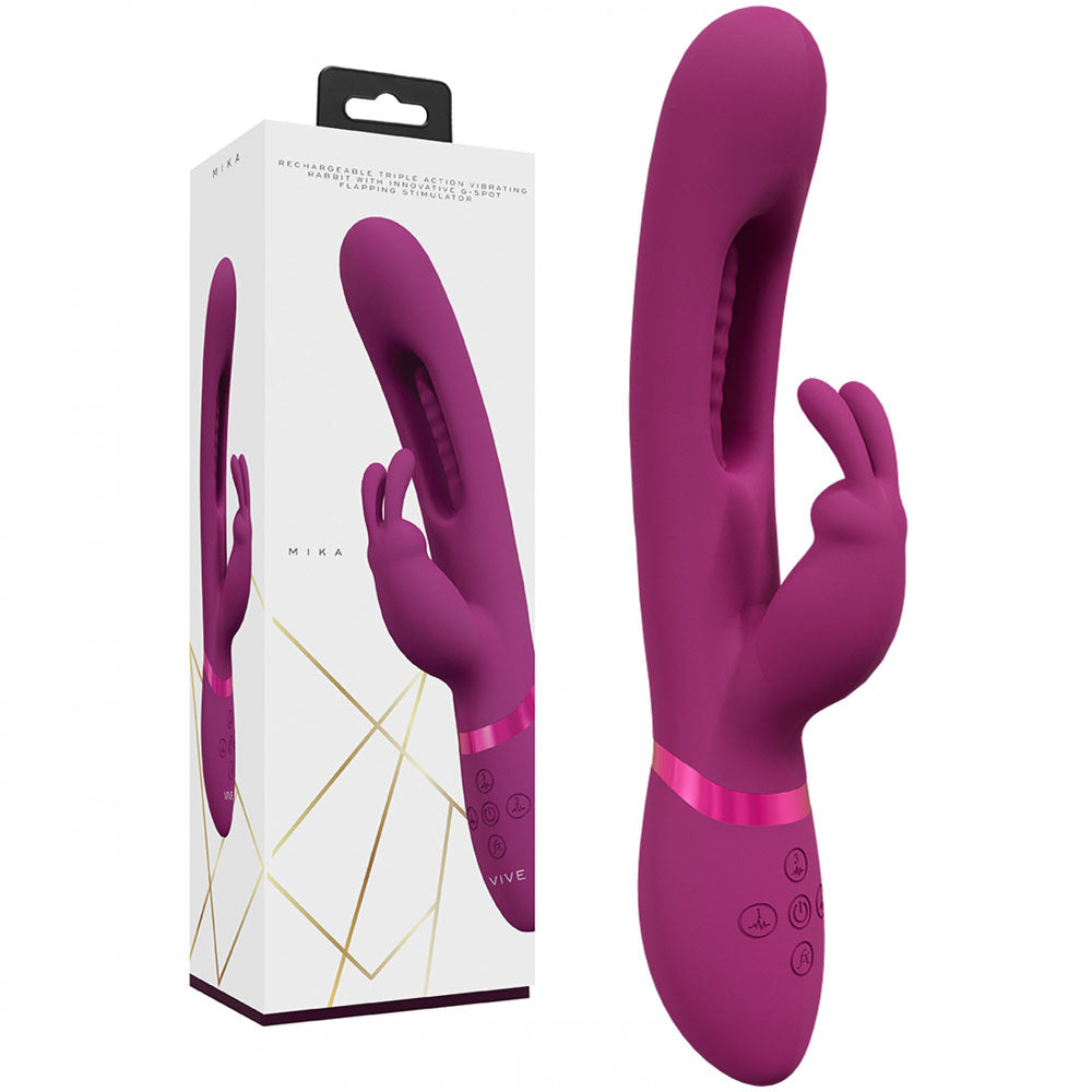 VIVE Mika - Pink - Pink 23.2 cm USB Rechargeable Rabbit Vibrator with Flapping Shaft-VIVE057PNK