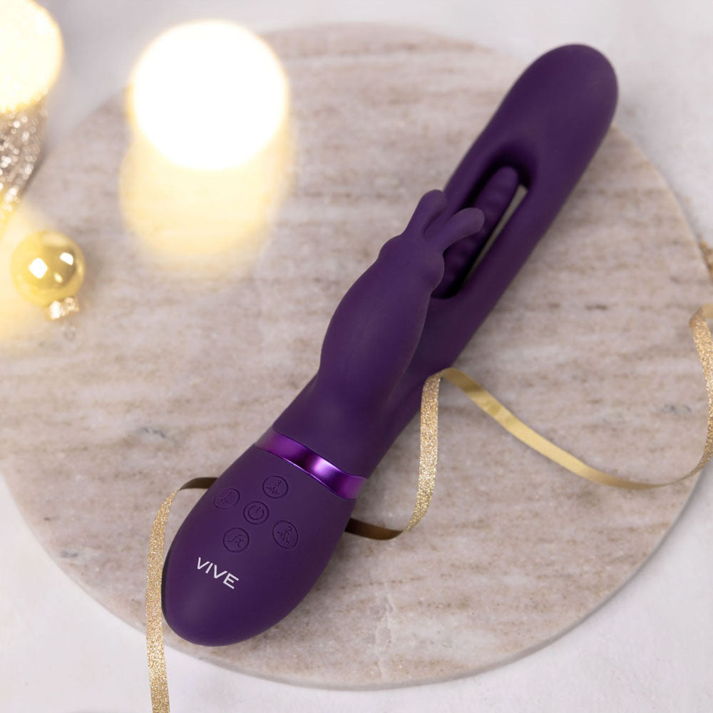 VIVE Mika - Purple - Purple 23.2 cm USB Rechargeable Rabbit Vibrator with Flapping Shaft-VIVE057PUR