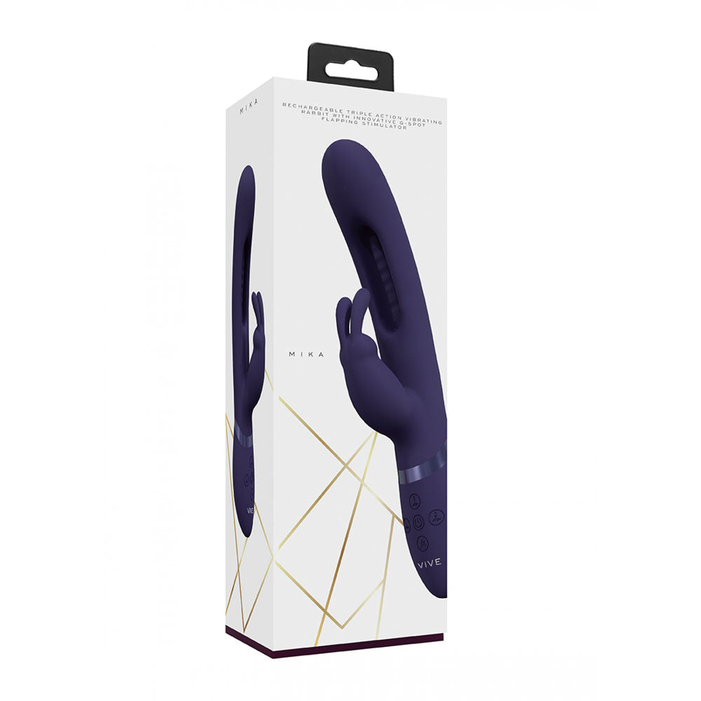 VIVE Mika - Purple - Purple 23.2 cm USB Rechargeable Rabbit Vibrator with Flapping Shaft-VIVE057PUR