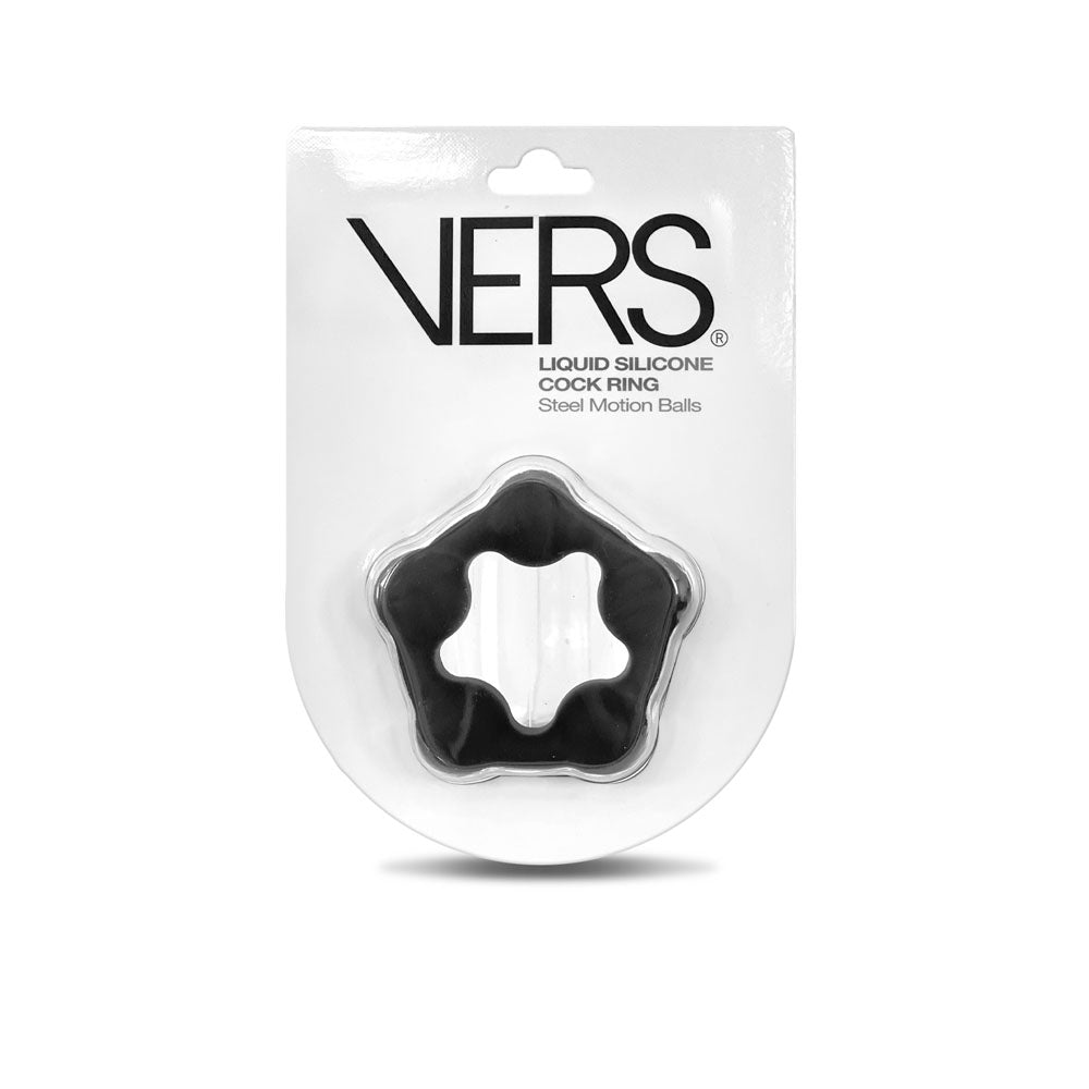 VERS Liquid Silicone Steel Motion C-Ring - Black Cock Ring with Steel Motion Balls-VRS-2204