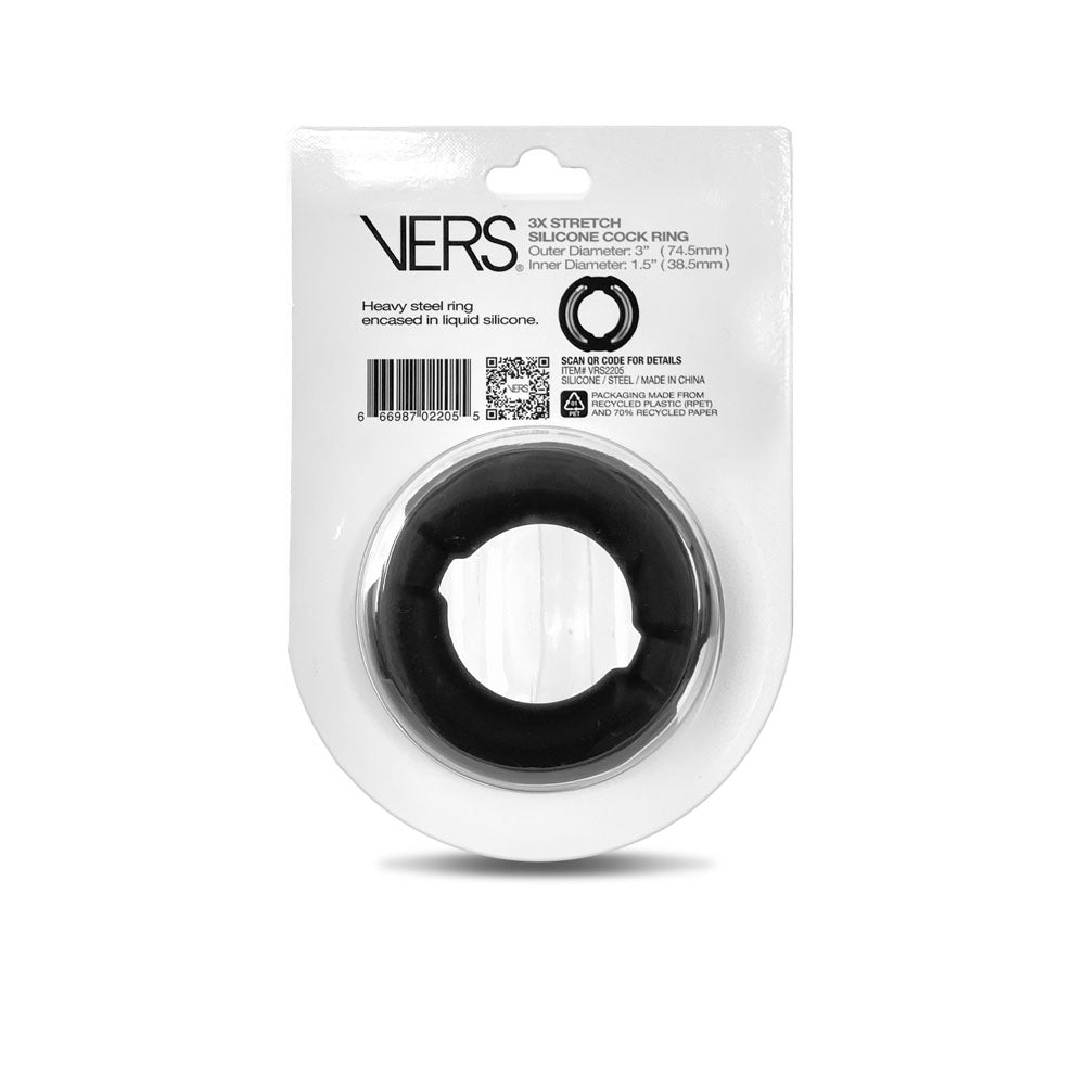 VERS Liquid Silicone Weighted Steel Core C-Ring - Black Cock Ring with Steel Core-VRS-2205