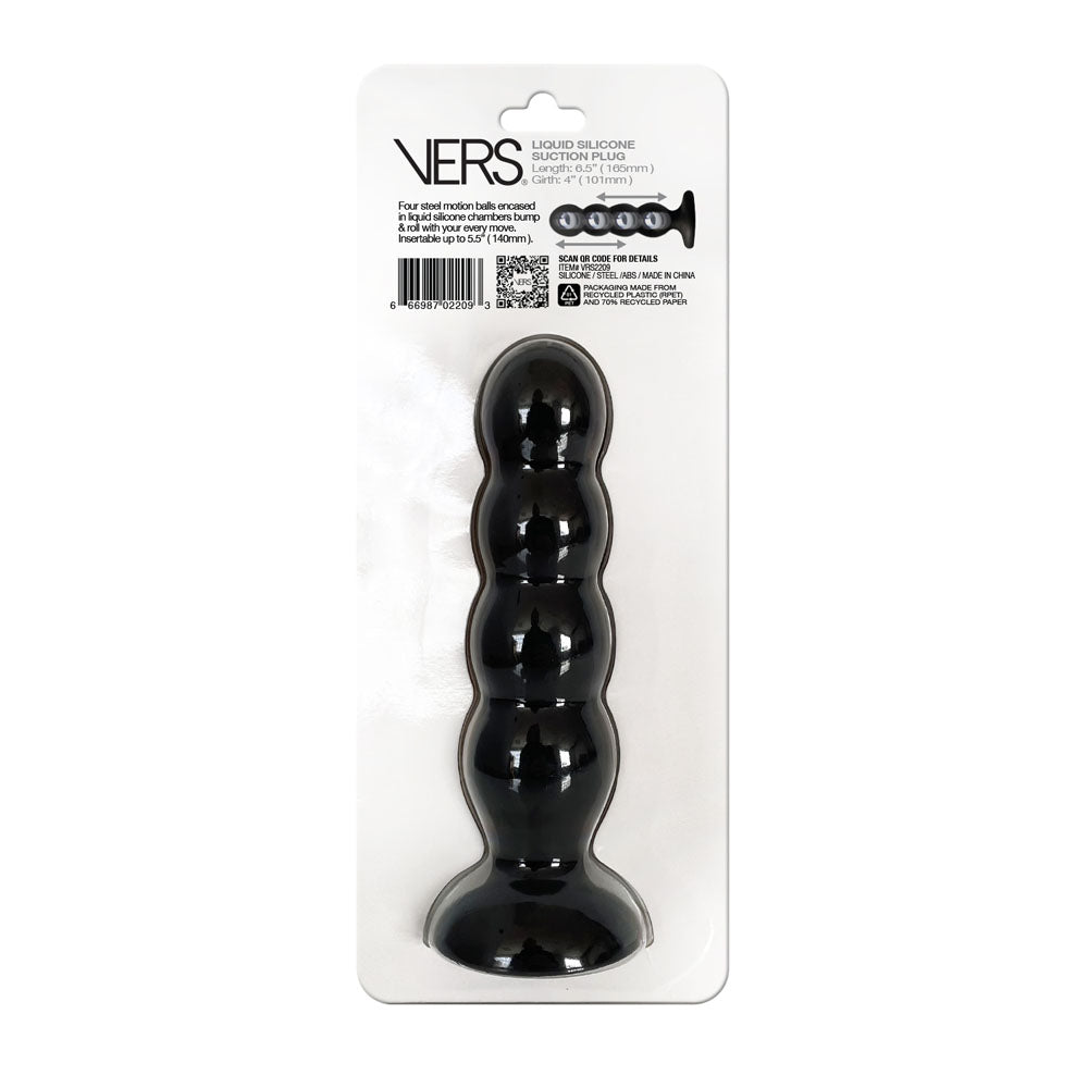 VERS Liquid Silicone Suction Plug - Black 16.5 cm Butt Plug with Internal Steel Balls-VRS-2209