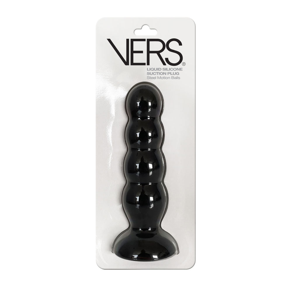 VERS Liquid Silicone Suction Plug - Black 16.5 cm Butt Plug with Internal Steel Balls-VRS-2209