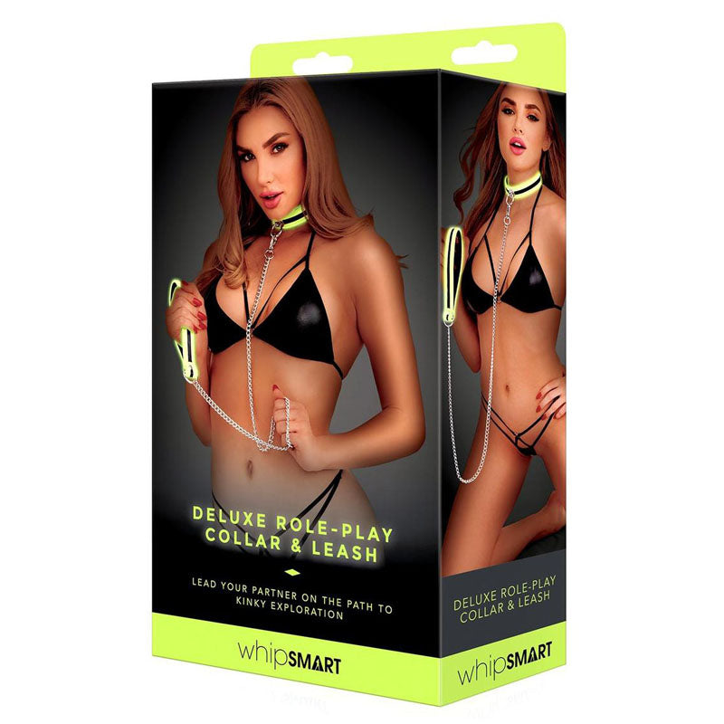 WhipSmart Glow Deluxe Role-Play Collar and Leash - Glow in the Dark Restraints-WS1016