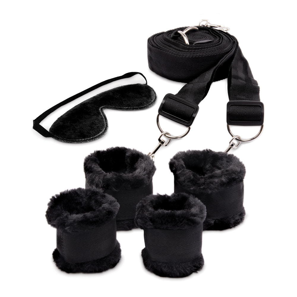 WhipSmart Fuzzy Bedroom Bondage Kit - Black Under The Bed Restraint Set - WS1072