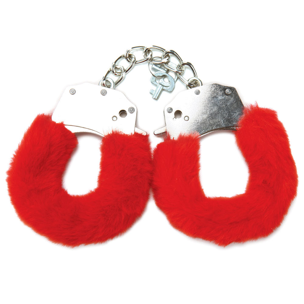 WhipSmart Classic Furry Cuffs - Red - Red Furry Restraints with Bonus Eye Mask-WS1507