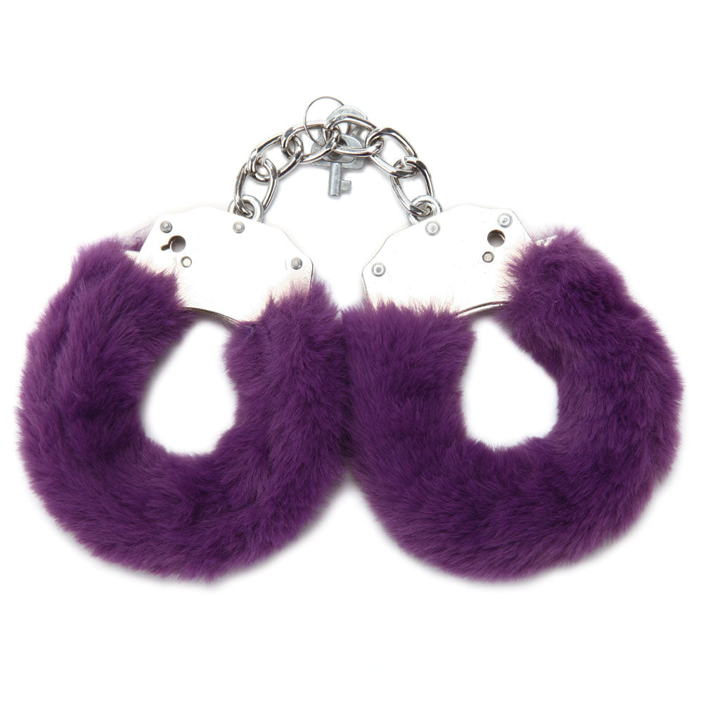 WhipSmart Classic Furry Cuffs - Purple - Purple Furry Restraints with Bonus Eye Mask-WS1508